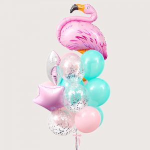 Набір гелієвих кульок "Рожевий фламінго на хмаринці"