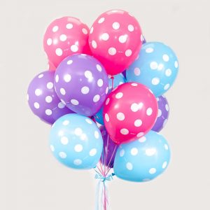 Набір гелієвих кульок "Малиново-фіолетово-блакитні в крапочки"