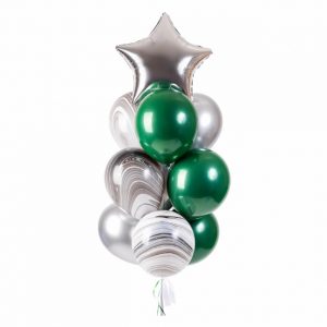 Набір гелієвих кульок "Срібні хроми, зелені та чорно-білі агати"