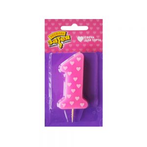 Свічка для дівчинки "1 рожева з сердечками"