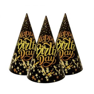 Ковпак чорний Happy Birthday зірочки