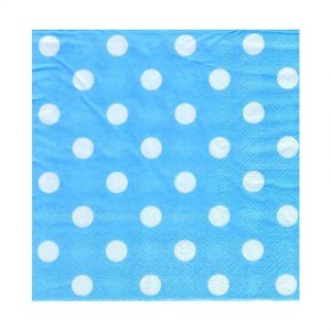 Серветки святкові паперові блакитні в білий горошок