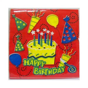 Серветки святкові паперові червоні Happy Birthday