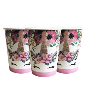 Стаканчики одноразові тематичні паперові Єдиноріг з квіточками
