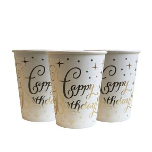 Стаканчики одноразові паперові Золоті Happy Birthday