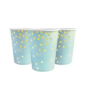 Стаканчики одноразові паперові блакитні В золоту крапочку
