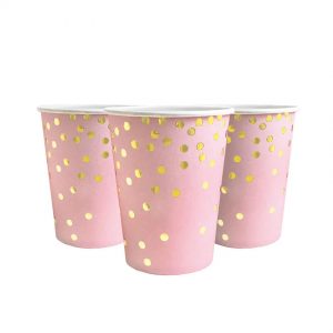 Стаканчики одноразові паперові рожеві В золоту крапочку