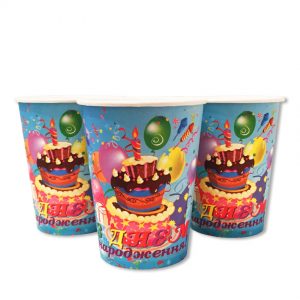 Стаканчики одноразові тематичні паперові сині З Днем Народження