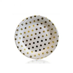 Тарілки одноразові паперові В великий золотий горошок