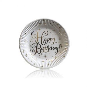 Тарілки одноразові паперові  Золоті Happy Birthday