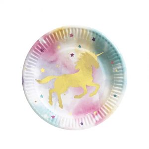 Тарілки одноразові тематичні паперові Золотий єдиноріг