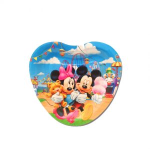 Тарілки одноразові тематичні паперові в формі серця Міккі і Міні