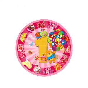 Тарілки одноразові тематичні паперові рожева 1 - рік 1