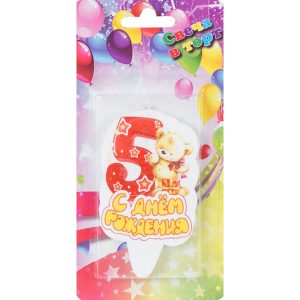 Свічка 8см - з Ведмедиком "5"