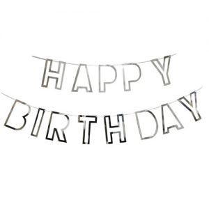 Паперова гірлянда  Happy Birthday порожниста срібло