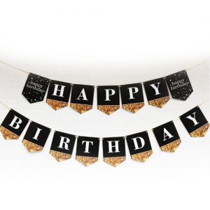 Паперова гірлянда з флажків золото на чорному