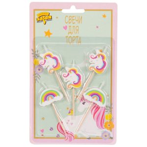 Свічки для торта Єдиноріг Райдуга 3см 5шт