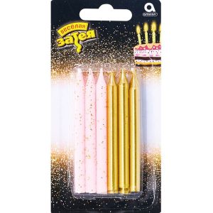 Свічки для торта Золото Рожеві блиск 8см 12шт