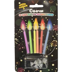 Свічки для торта з кольоровим полумям 6см 6шт