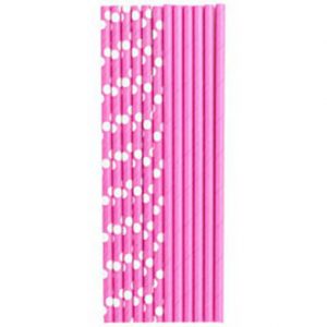 Трубочки для коктейлю яскраво-рожеві Горошок білий 12од.