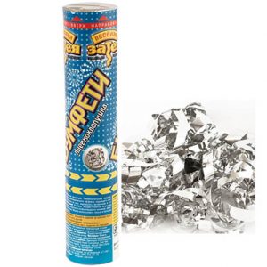 Хлопавка Бумфеті серпантин фольг срібло 20см