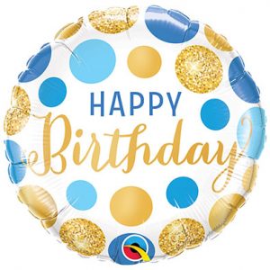 Круг білий Happy Birthday бульбашки блакитні і золоті США