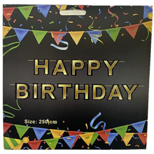 Паперова гірлянда  Happy Birthday золота на чорному 2,5м