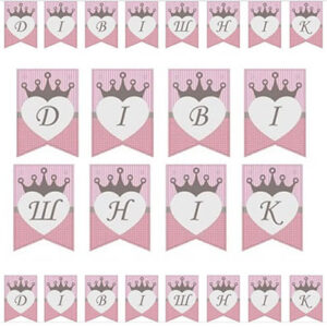 Паперова гірлянда дівчшнік з коронами рожева 2м