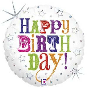 Круг Happy Birthday - різнокольорові літери на білому G