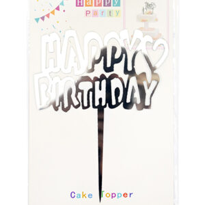Топер  Happy Birthday глянцевий срібний