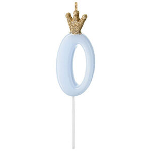 Свічка 9,5см - світло блакитна з короною "0"