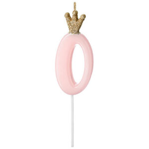 Свічка 9,5см - світло рожева з короною "0"