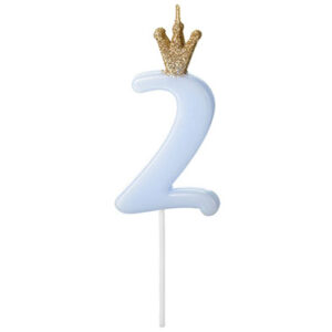 Свічка 9,5см - світло блакитна з короною "2"