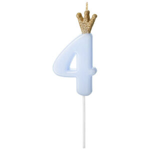 Свічка 9,5см - світло блакитна з короною "4"