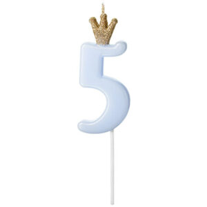 Свічка 9,5см - світло блакитна з короною "5"