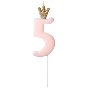 Свічка 9,5см - світло рожева з короною "5"