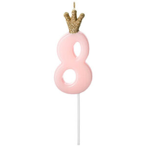 Свічка 9,5см - світло рожева з короною "8"