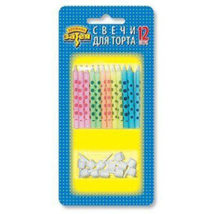 Свічки для торта Горошок з підставками 6см 12шт