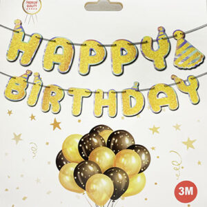 Паперова гірлянда HAPPY BIRTHDAY золоті букви голографічний кант 3М