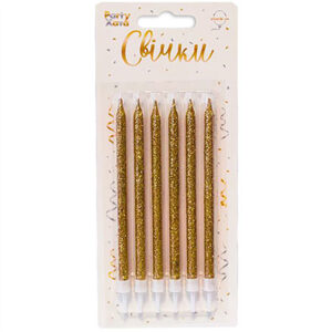 Свічки глітер золотистий з підставками 12см 6шт