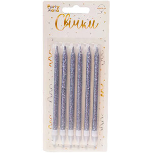 Свічки глітер срібний з підставками 12см 6шт