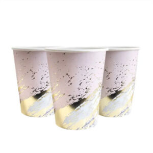 Стаканчики паперові рожевий мрамур з золотом 220мл 10шт