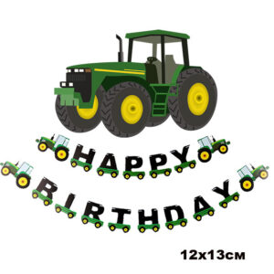 Паперова гірлянда ЗЕЛЕНИЙ ТРАКТОР Happy Birthday 12Х13см