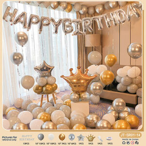 Набір кульок Happy Birthday з короною срібно золота