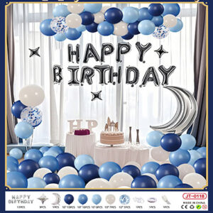 Набір кульок Happy Birthday з місяцем синя