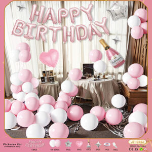 Набір кульок Happy Birthday з шампанським біло рожева