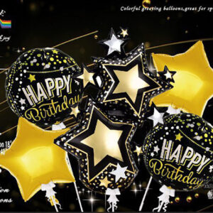 Набір кульок Happy Birthday чорний з золотом 5шт