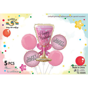Набір кульок келих Happy Birthday рожевий 5шт