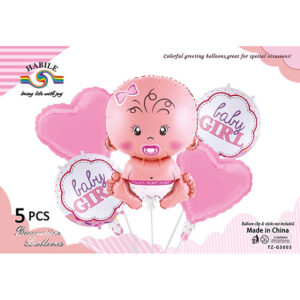 Набір кульок на виписку з пологового Пупс дівчинка рожевий 5шт