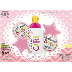 Набір кульок на виписку з пологового пляшечка рожевий 5шт